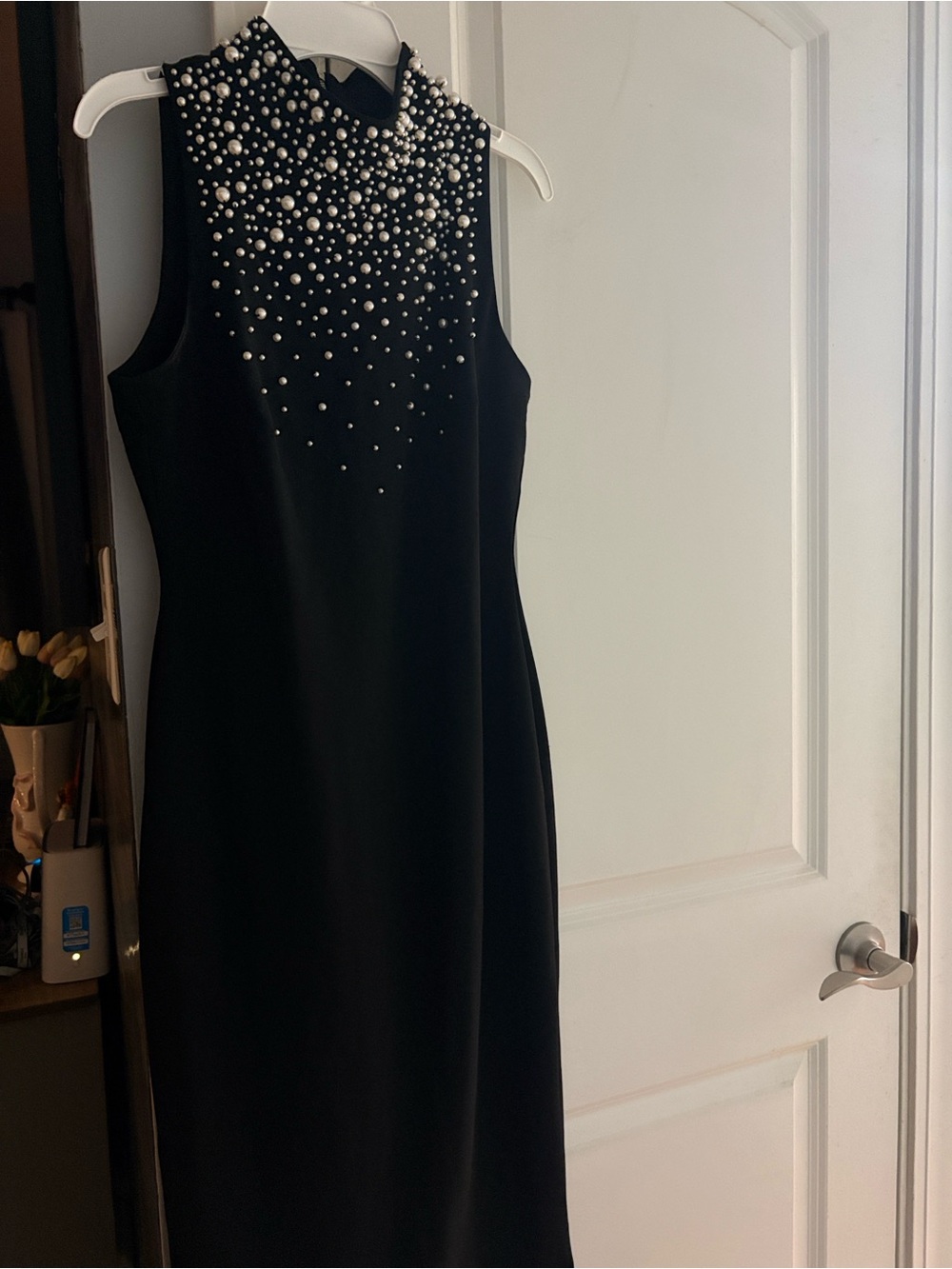 Karl Lagerfeld Black Sleeveless Pearl-Embellished Dress